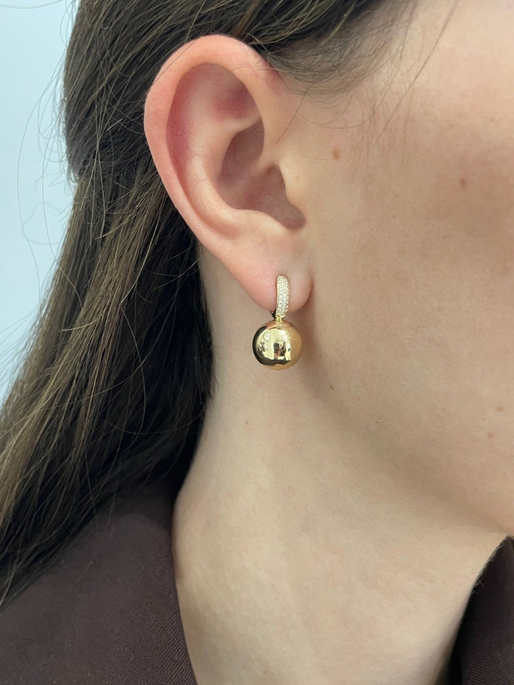 14K Yellow Gold Diamond Ball Earrings