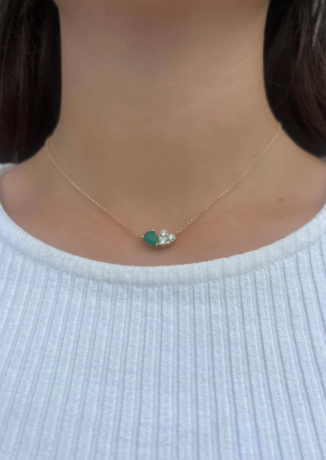 14K Yellow Gold Emerald and Diamond Heart Necklace