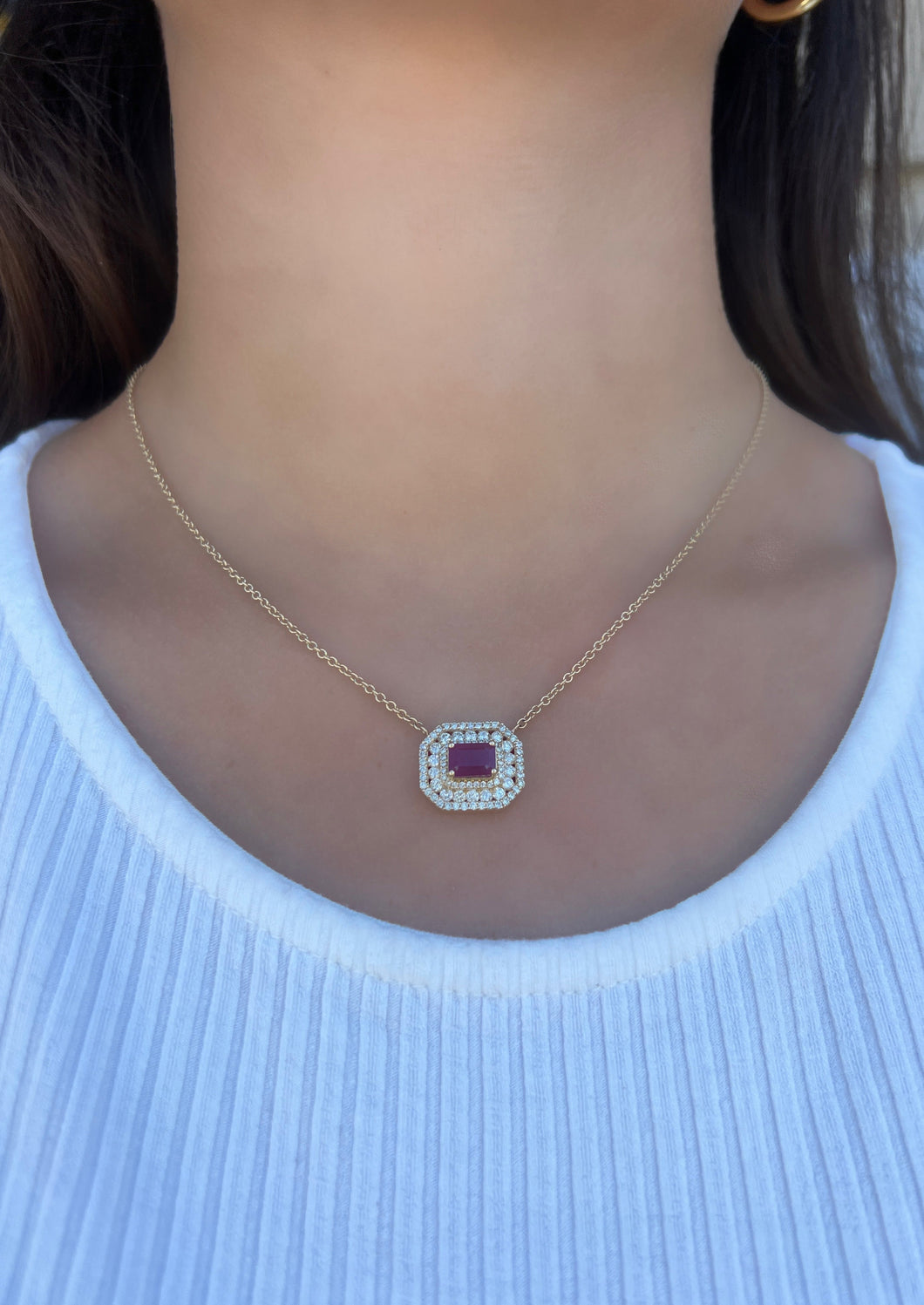 14K Yellow Gold and Ruby Diamond Pendant Necklace