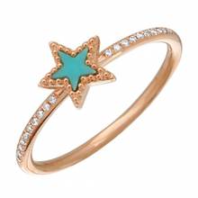 Load image into Gallery viewer, 14K Gold Turquoise Star Ring with Half Diamond Band
