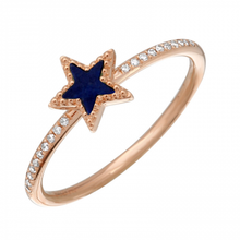 Load image into Gallery viewer, 14K Gold Lapis Star Ring with Half Diamond Band
