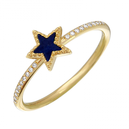 14K Gold Lapis Star Ring with Half Diamond Band