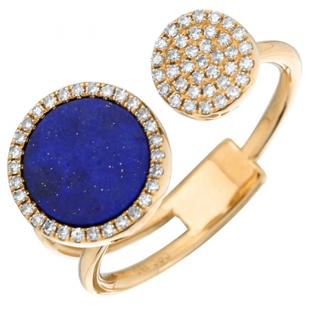 14K Gold Lapis and Pave Diamond Open Ring