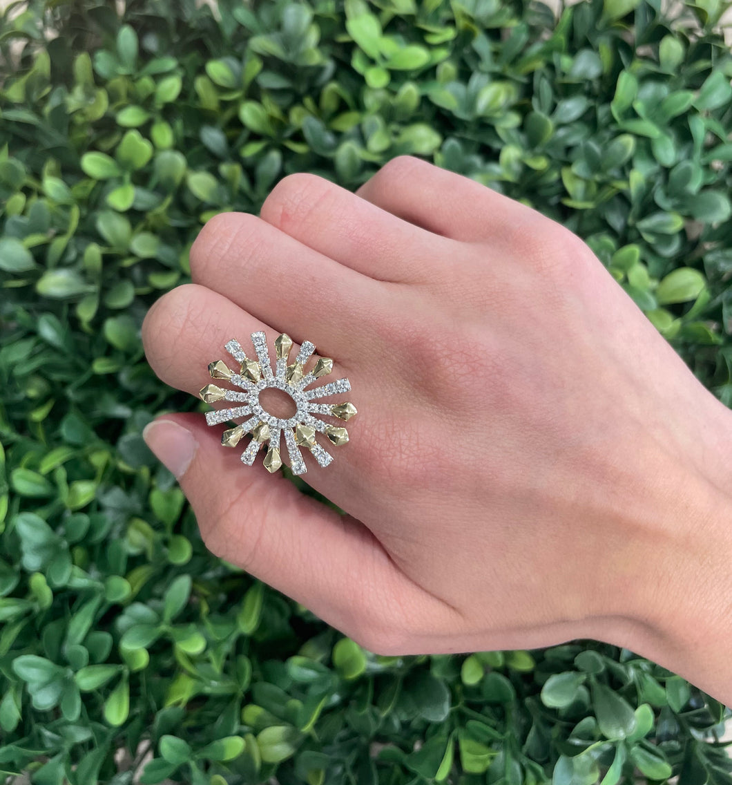 14K Yellow Gold Diamond Sunburst Ring