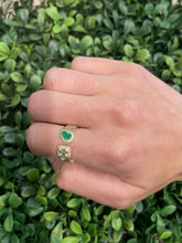 Load image into Gallery viewer, 14K Yellow Gold Fluted Diamond Emerald Open Ring
