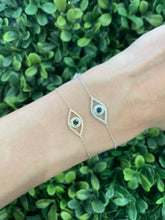 Load image into Gallery viewer, 14K Gold Diamond Sapphire Evil Eye Bracelet
