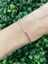 Load image into Gallery viewer, 14K Rose Gold Half Diamond Half Ruby Tennis Bracelet
