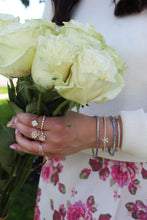 Load image into Gallery viewer, 14K Gold Diamond Flower Baguette Bangle
