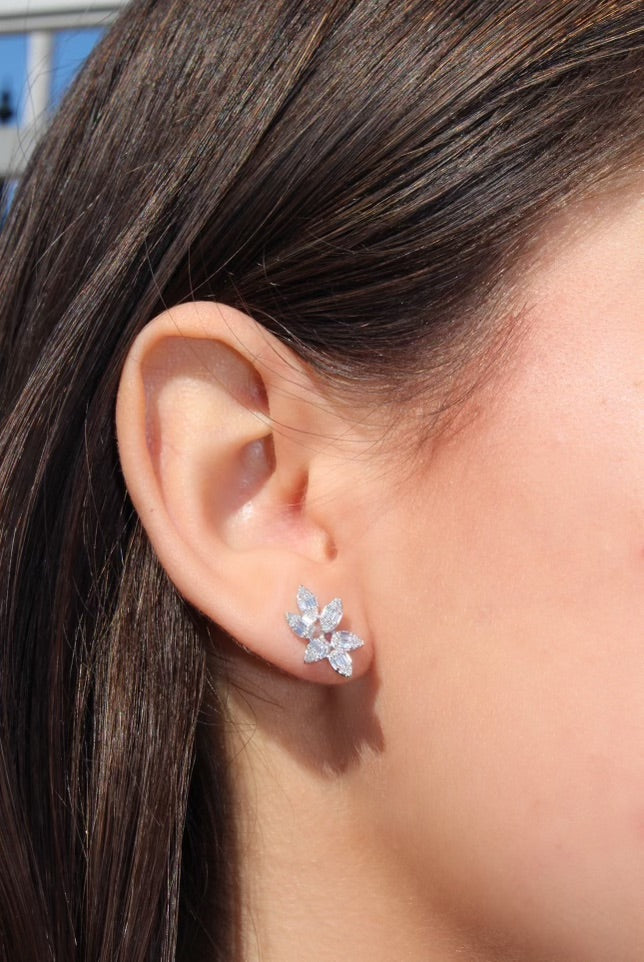 14K White Gold Small Baguette Pear Cluster Studs