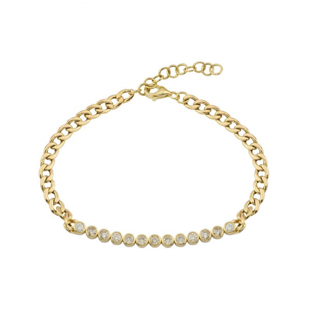 14K Gold Cuban Link Diamond Bezel Bracelet