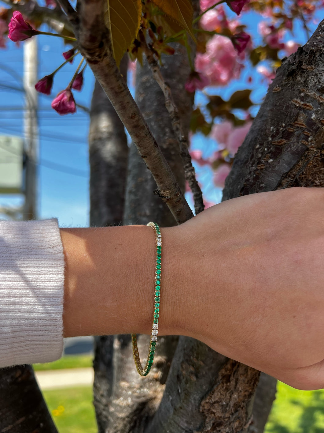 14K Yellow Gold Emerald Tennis Bracelet