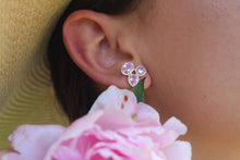 Load image into Gallery viewer, 14K Yellow Gold Diamond Pink Sapphire Cluster Studs
