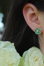 Load image into Gallery viewer, 14K Yellow Gold Emerald Flower Studs
