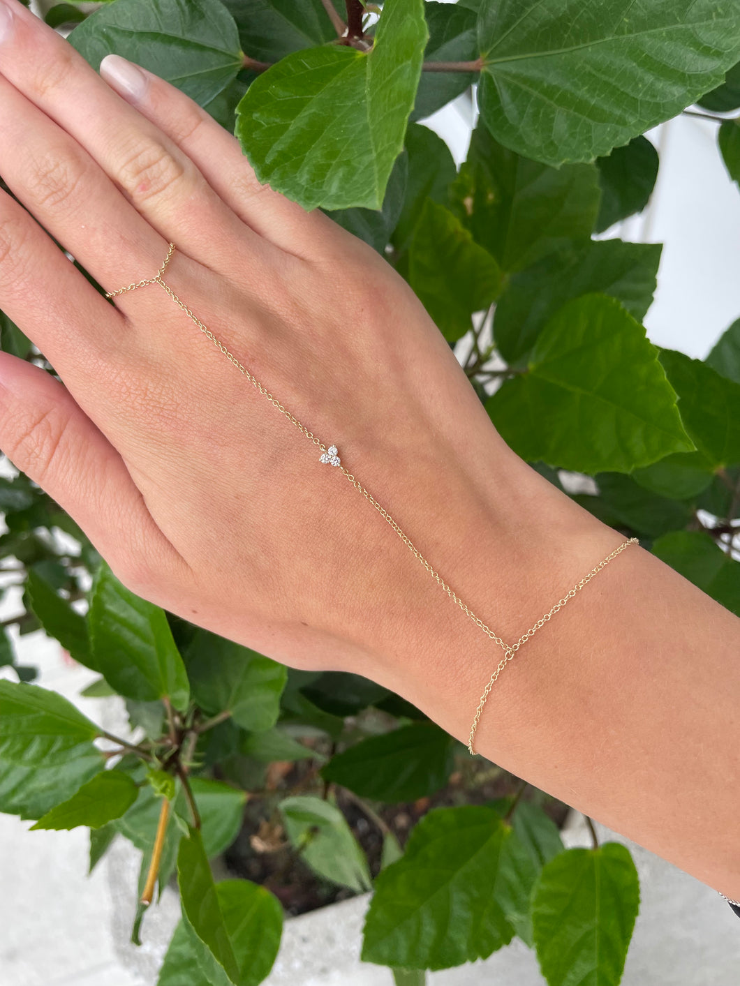 14K Yellow Gold Diamond Cluster Hand Chain