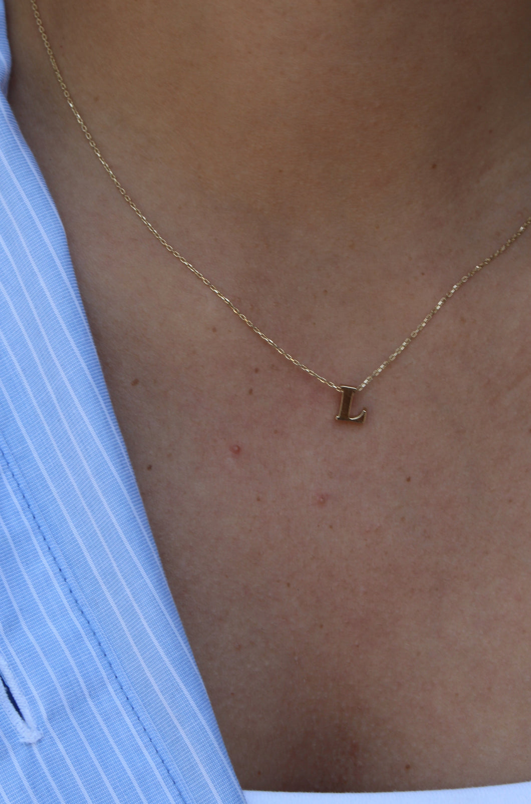 14K Yellow Gold Block Initial Necklace