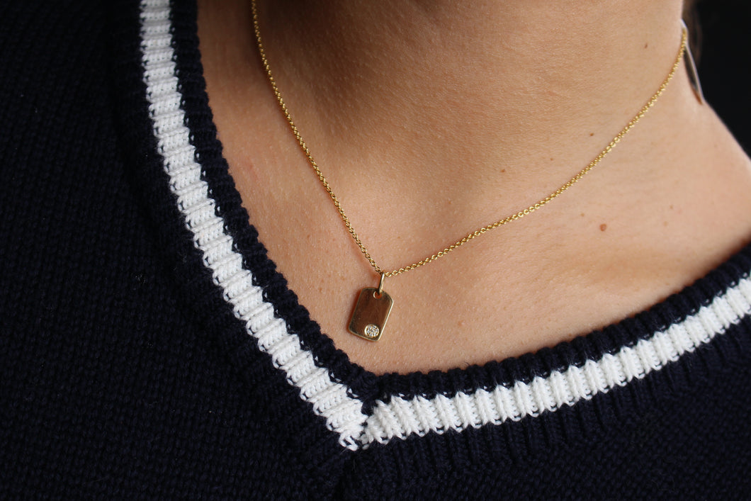 14K Yellow Diamond Circle Name Tag Necklace