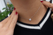 Load image into Gallery viewer, 14K Gold Diamond Necklace with Cushion Halo
