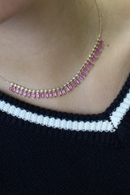 Load image into Gallery viewer, 14K Yellow Gold Pink Sapphire Baguette and Diamond Necklace
