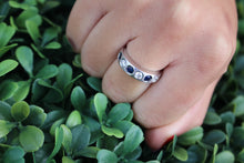 Load image into Gallery viewer, 14K Brushed White Gold Diamond and Sapphire Ring
