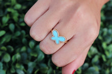Load image into Gallery viewer, 14K Yellow Gold and Diamond Turquoise Butterfly Ring
