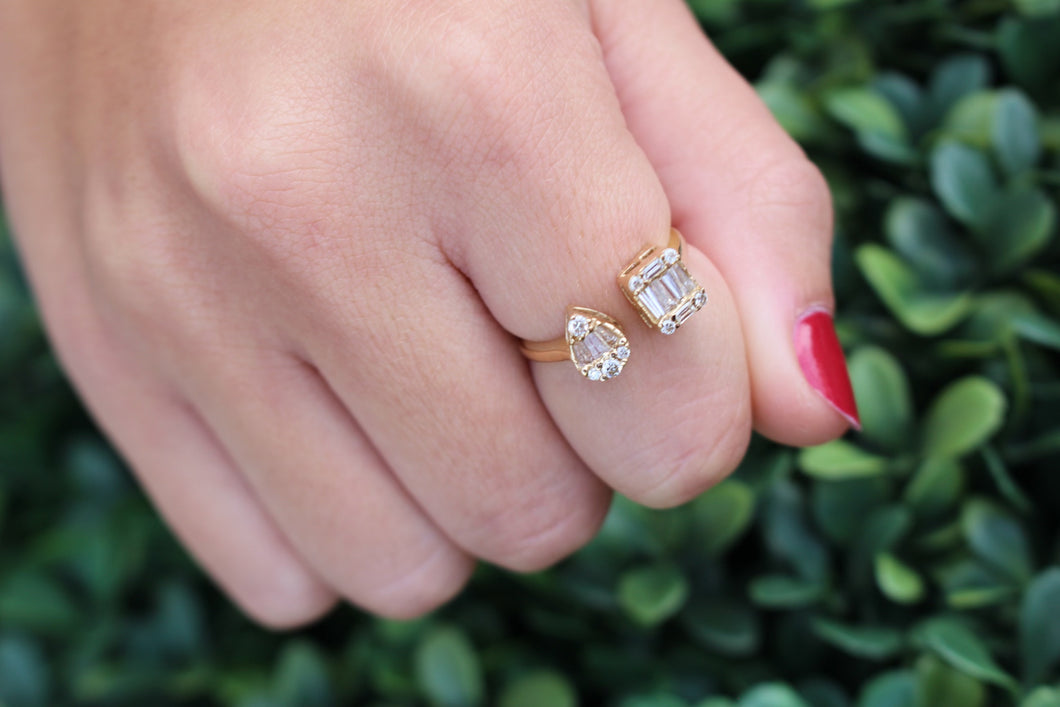 14K Gold Emerald and Teardrop Cut Diamond Ring