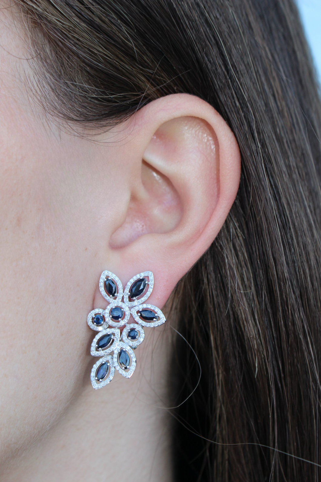 14K White Gold And Sapphire Diamond Stud Earrings