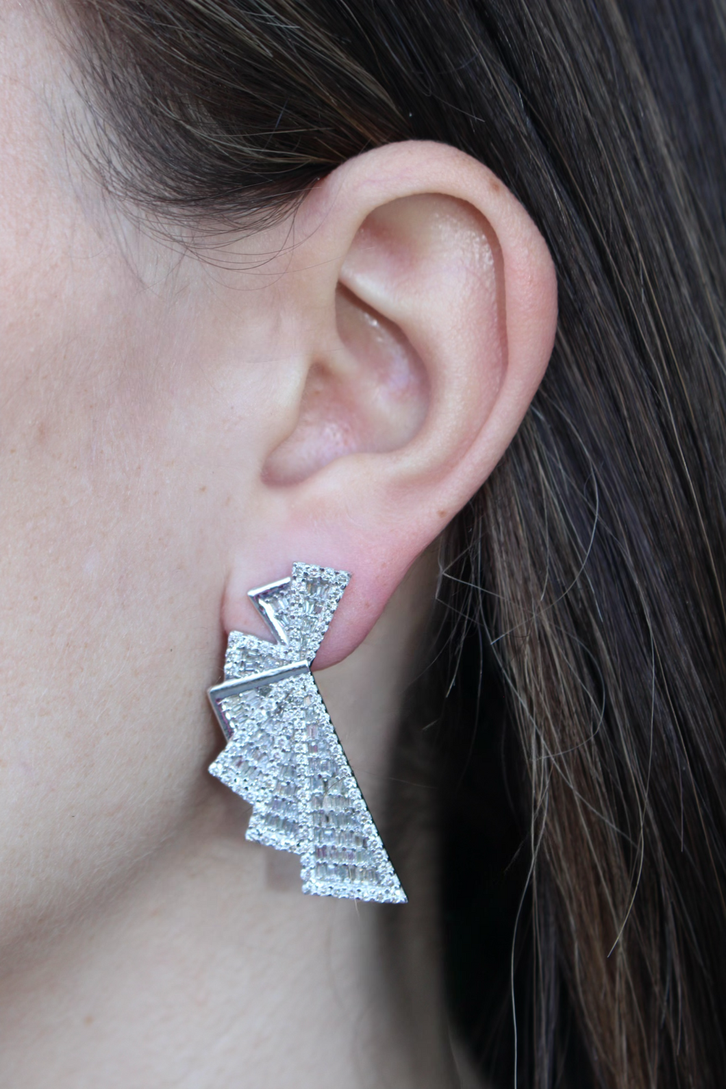 14K White Gold Diamond Fanned Earrings