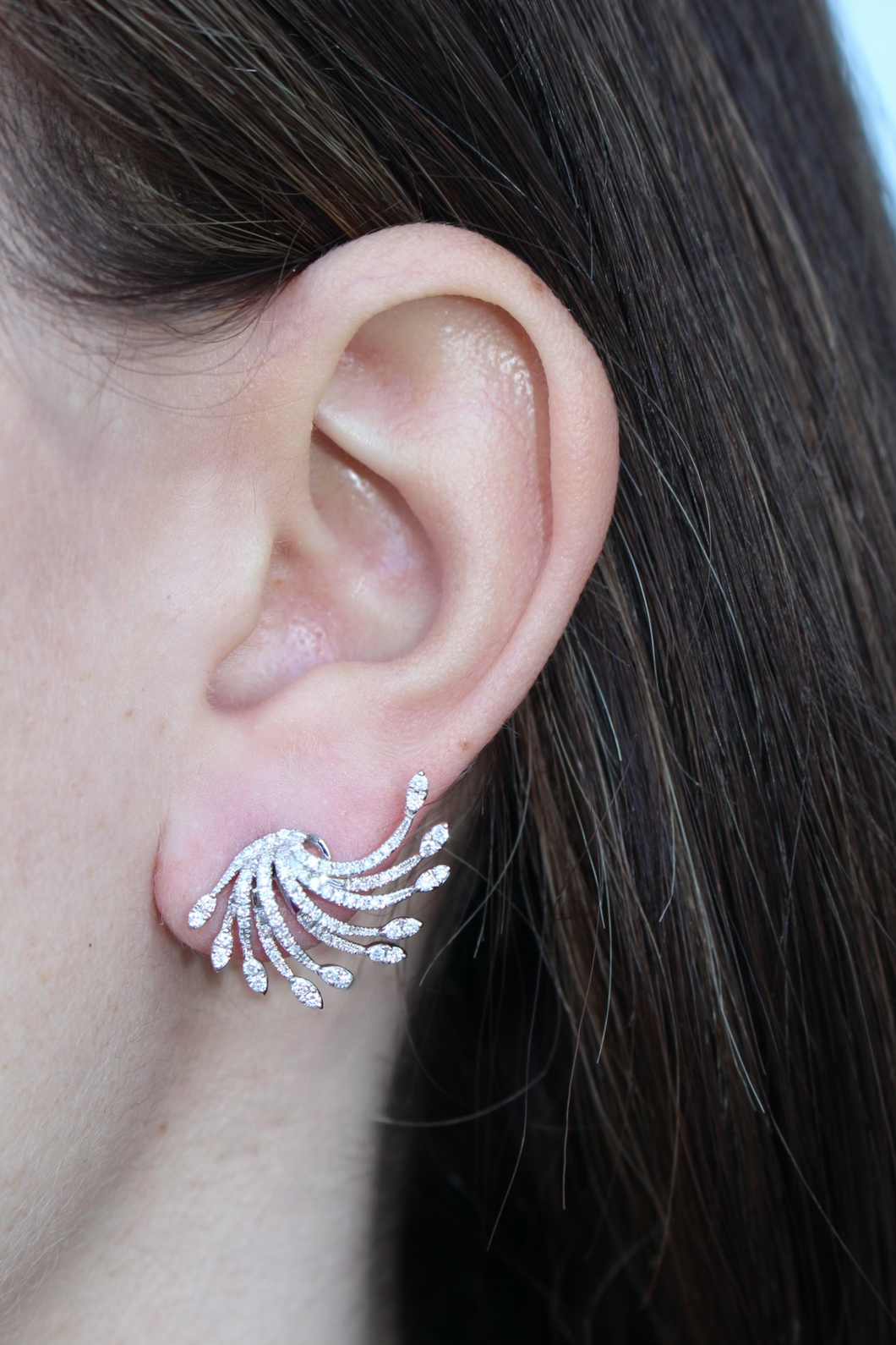 14K White Gold Diamond Wave Earrings