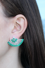 Load image into Gallery viewer, 14K White Gold And Emerald Diamond Fan Earrings
