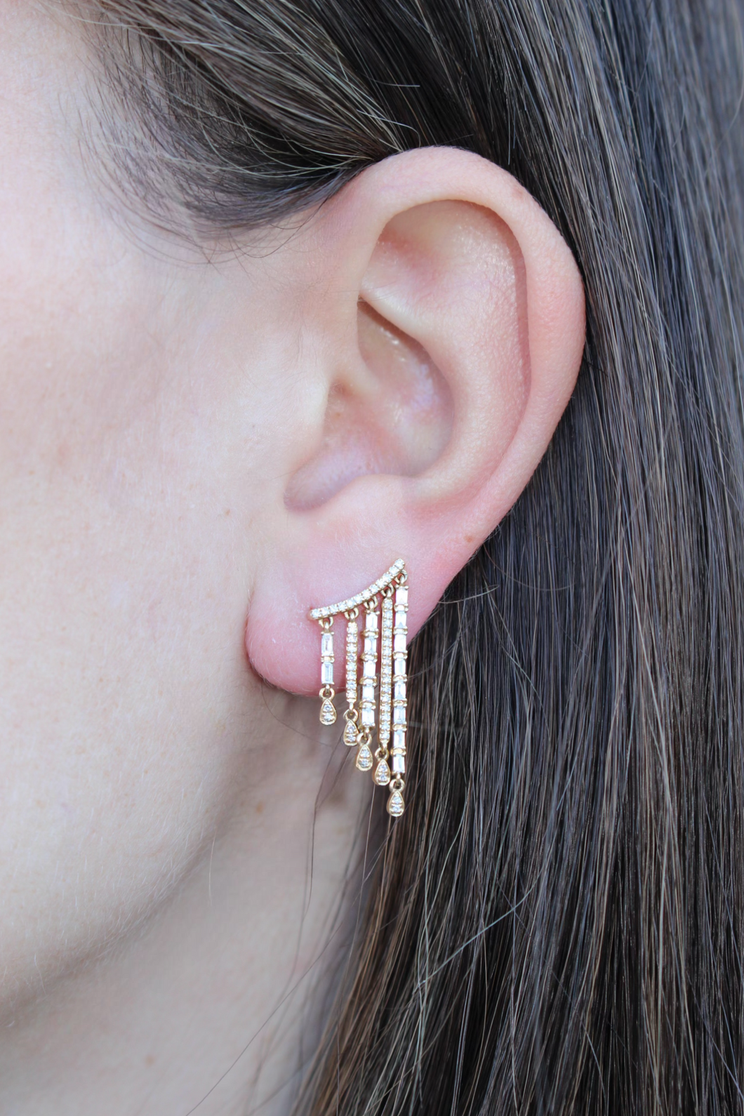 14K Gold Bar with Dangling Baguette Earrings