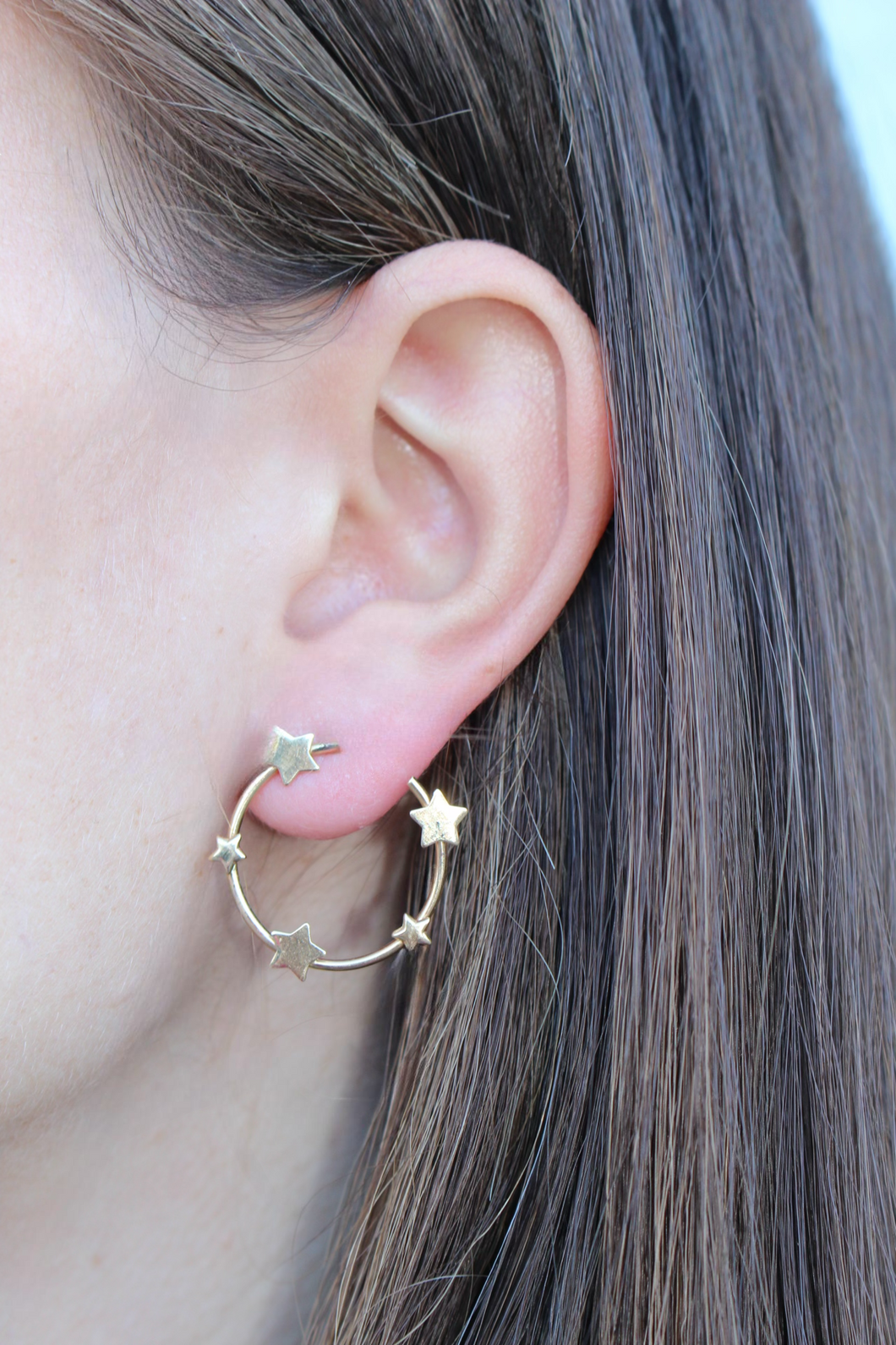 14K Yellow Gold Open Hoop Star Earrings