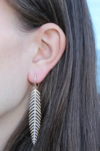 Load image into Gallery viewer, 14K Yellow Gold and Diamond Hanging Feather Earrings
