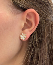 Load image into Gallery viewer, 14K Gold Baguette Diamond Flower Studs
