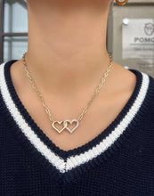 Load image into Gallery viewer, 14K Yellow Gold Double Diamond Heart Paperclip Chain Necklace
