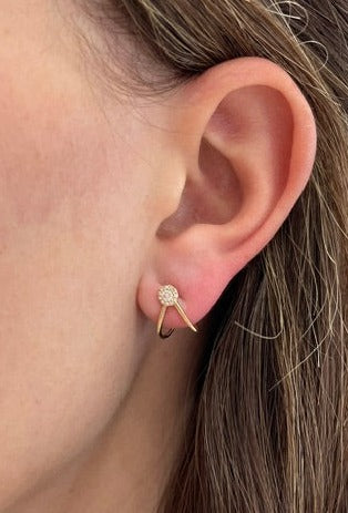 14K Yellow Gold Diamond Triangle Earring
