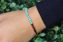 Load image into Gallery viewer, 14K White Gold Turquoise and Ruby Tennis Bracelet
