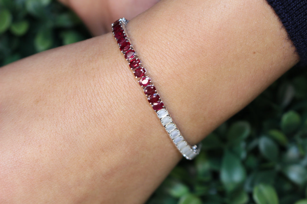 14K White Gold Ruby and Mother of Pearl Tennis Bracelet