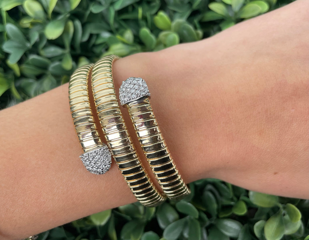 14K Yellow Gold and Diamond Flexible Wrap Bracelet