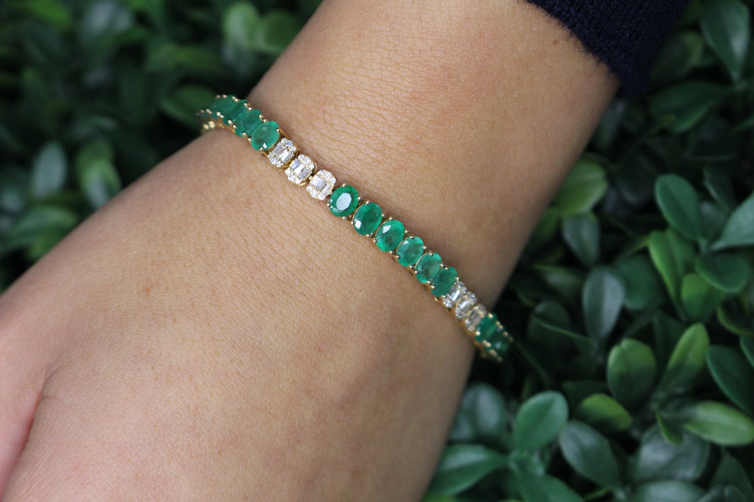 14K Yellow Gold Oval Emerald Tennis Bracelet