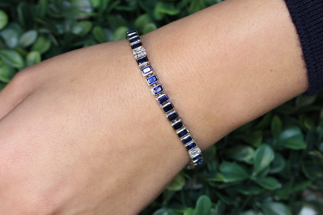 14K White Gold and Sapphire Tennis Bracelet