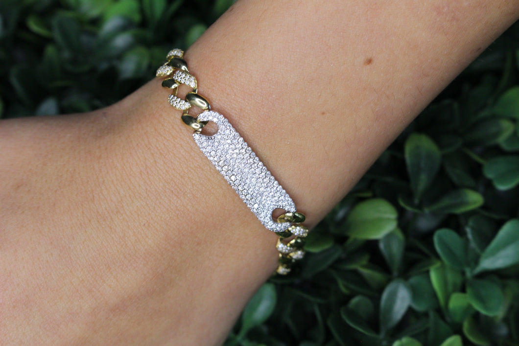 14K Yellow Gold Cuban Link Diamond Bar Bracelet