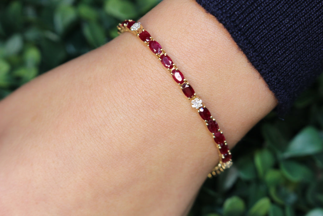 14K Yellow Gold and Ruby Tennis Bracelet