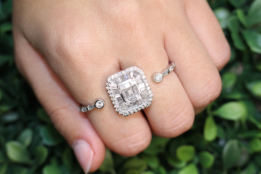 14K White Gold Double Finger with Diamond Baguette Ring