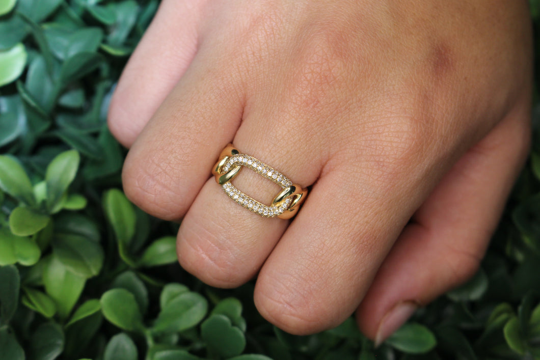 14k Gold Diamond Centered Cuban Link Ring