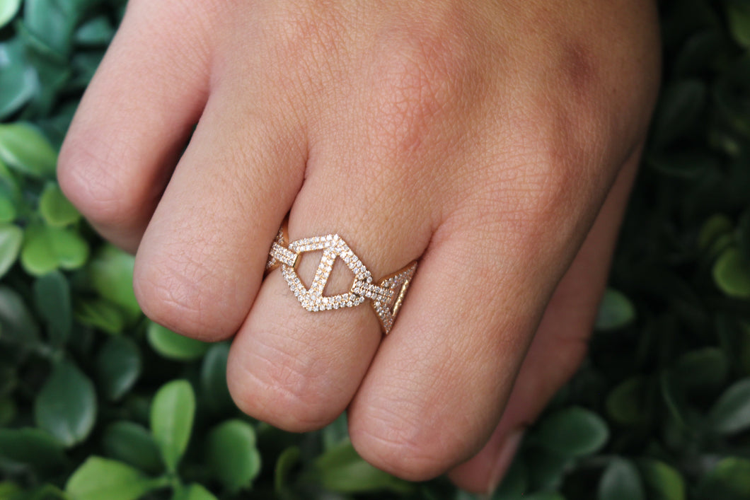 14k Rose Gold Diamond Link Ring