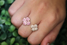 Load image into Gallery viewer, 14K Rose Gold Diamond Double Flower Pink Sapphire Open Ring
