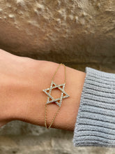 Load image into Gallery viewer, 14K Yellow Gold Double Chain Diamond Star of David Bracelet
