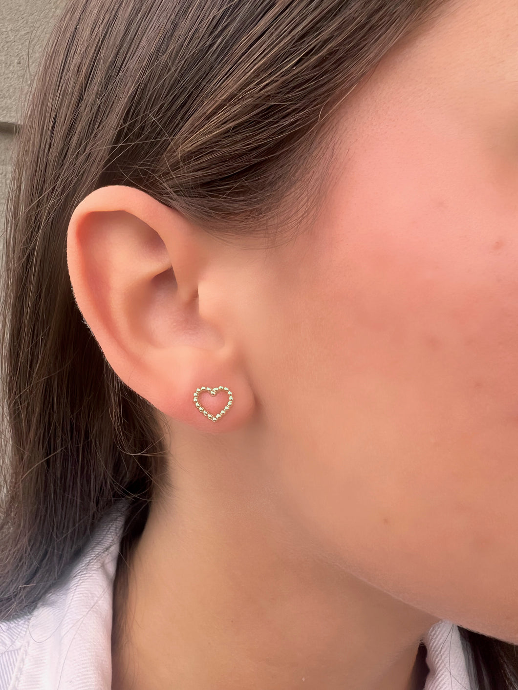 14K Yellow Gold Beaded Heart Kids Studs