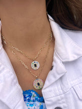 Load image into Gallery viewer, 14K Yellow Gold Paperclip Chain Diamond Rainbow Pendant Necklace
