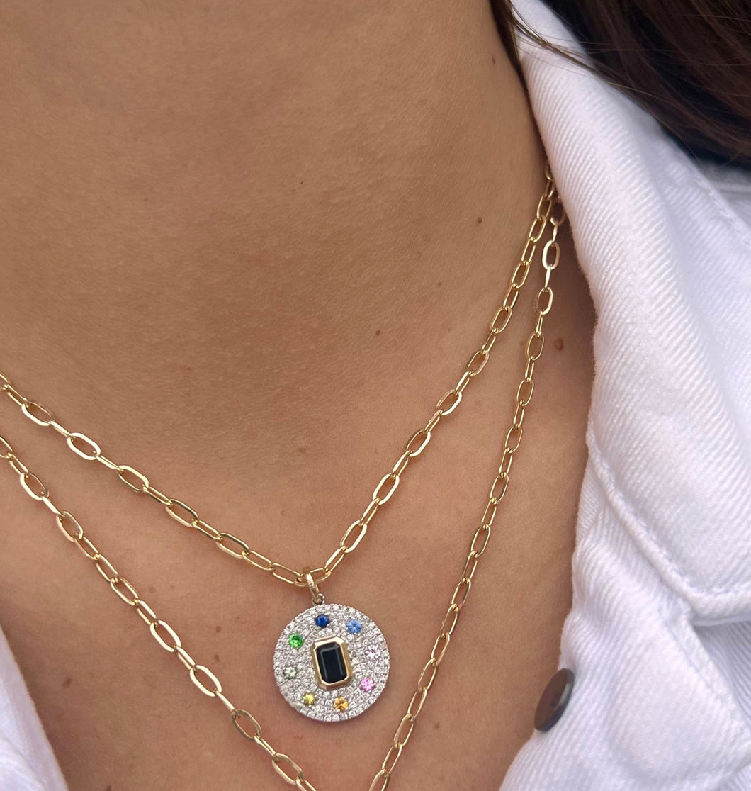 14K Yellow Gold Paperclip Chain with Rainbow Diamond Charm